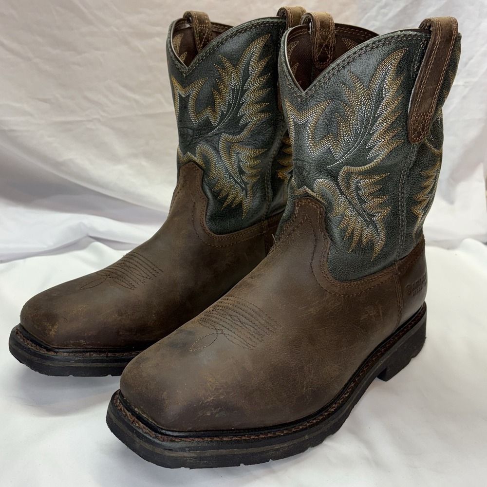 Ariat Work Sierra Men's 11 EE Square Wide Steel Toe Pull On Boots Brown 10017434